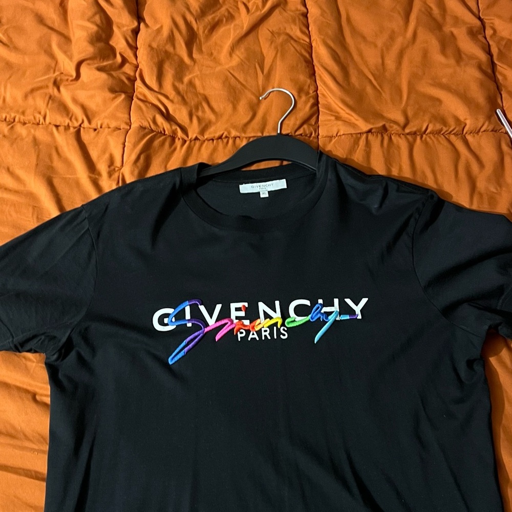 Givenchy Black Tee with Rainbow Logo